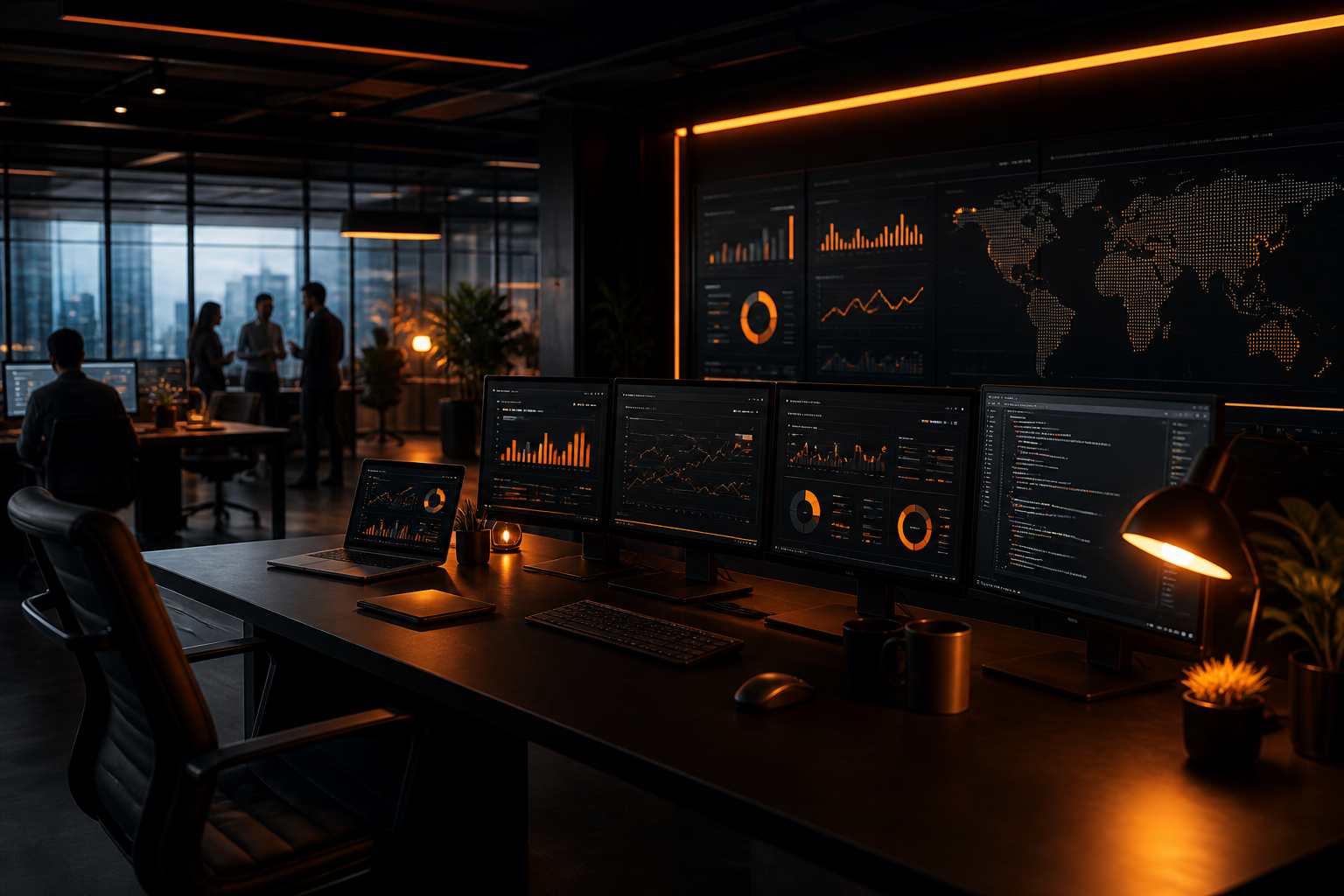 IT marketing services workspace with digital dashboards